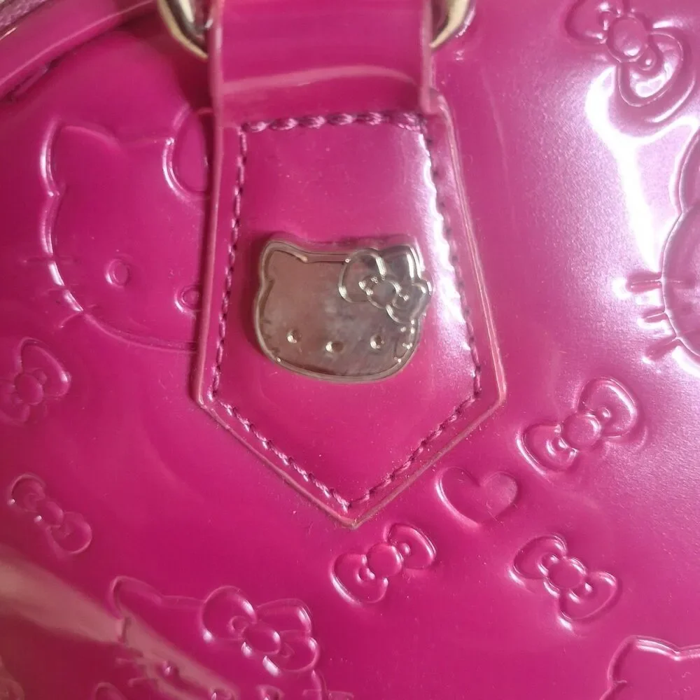 Hello Kitty Pink Patent Embossed Logo Sanrio Loungefly Satchel Handbag - Picture 5 of 12